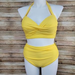 Tempt me high waist vintage style yellow bikini Lg